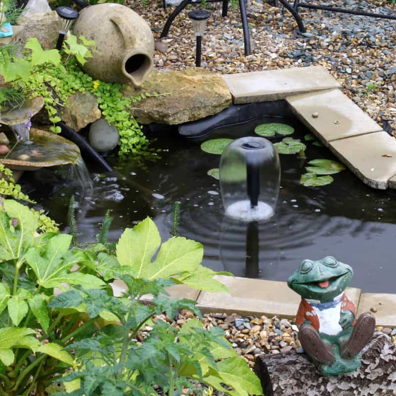 Small pond with fountain and waterfall