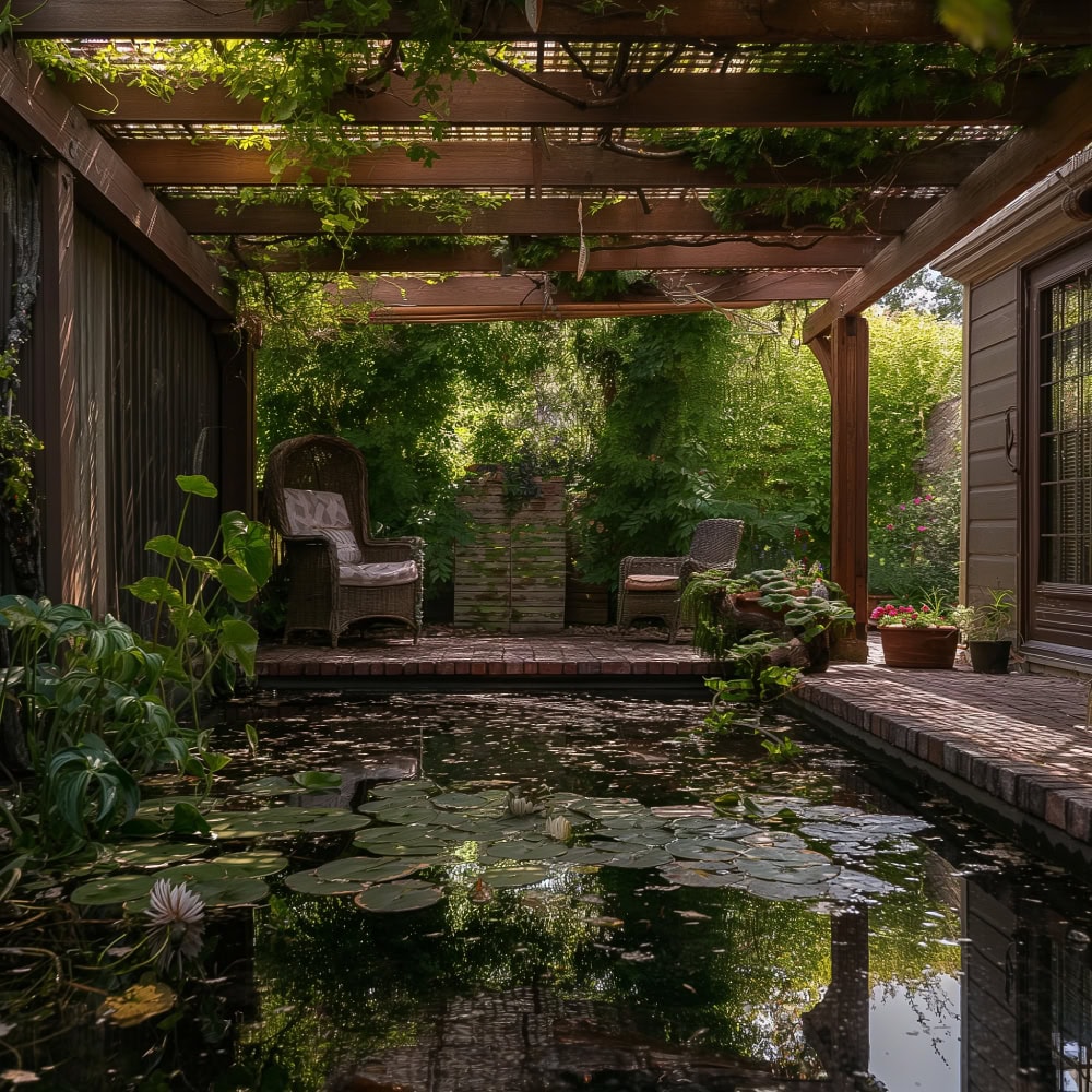 Backyard pond with cover