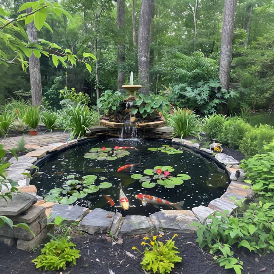 Koi pond with water fountain