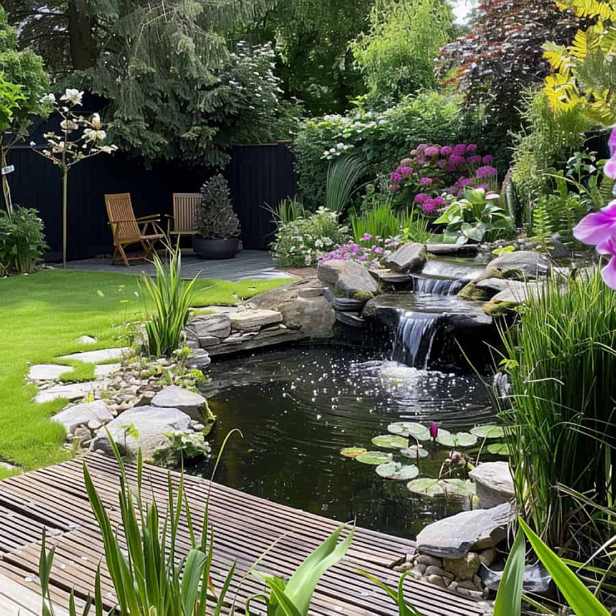 Pond with subtle sloping waterfall