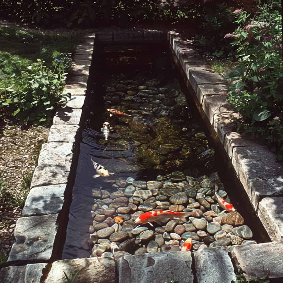 Koi pond with pebbled floor