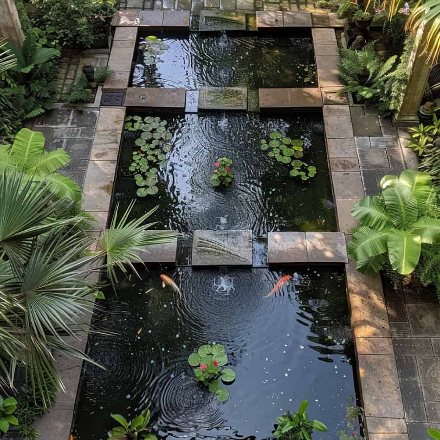 Koi pond with separate pools