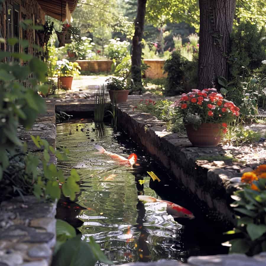 Small koi pond in garden