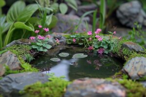 Miniature pond with plants