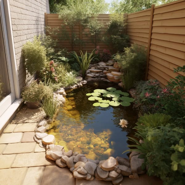 Small patio pond in corner