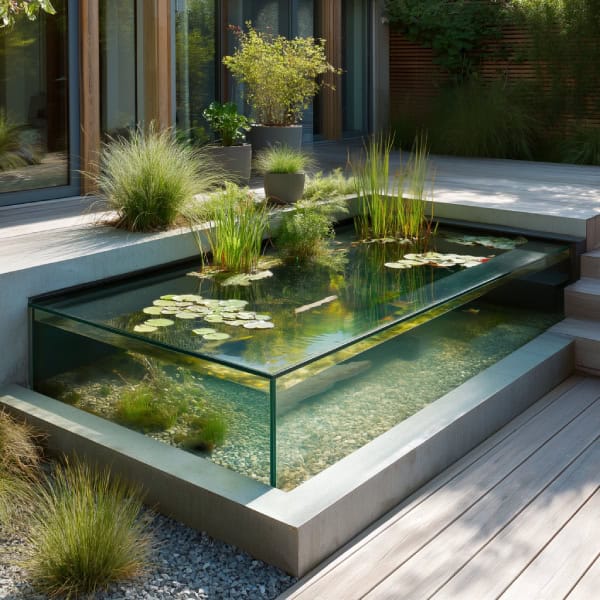 Contemporary glass patio pond