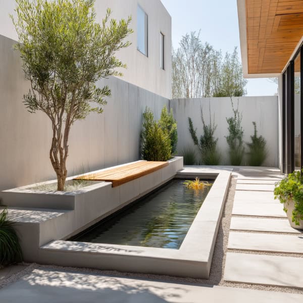 Modern minimalist concrete patio pond