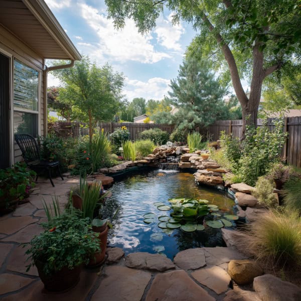 Preformed fiberglass patio pond