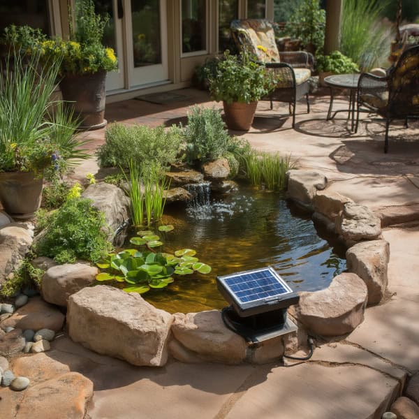 Patio pond with solar pump