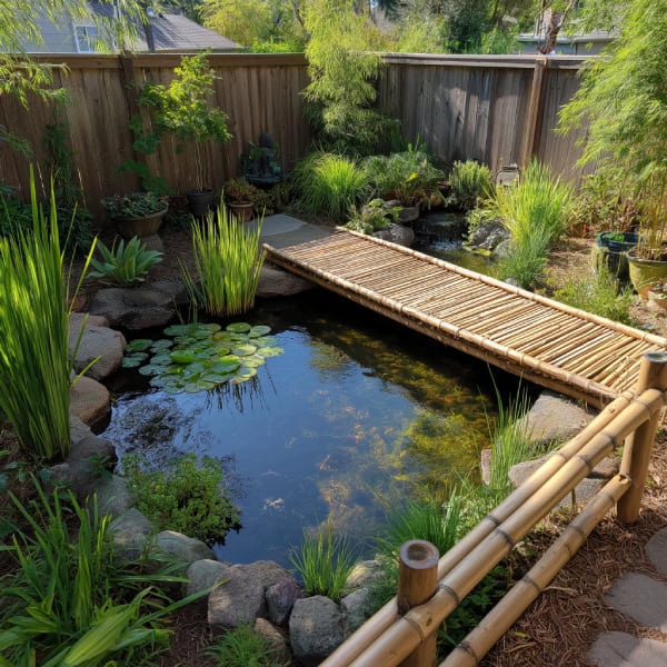Traditional bamboo pond bridge