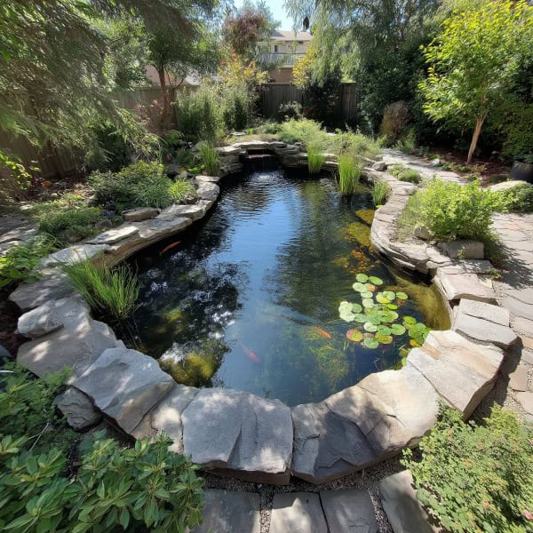 Curved free-form backyard koi pond