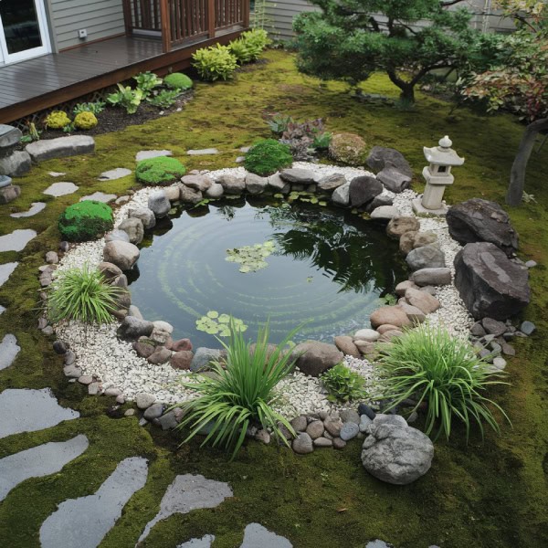 Japanese Zen garden with pond