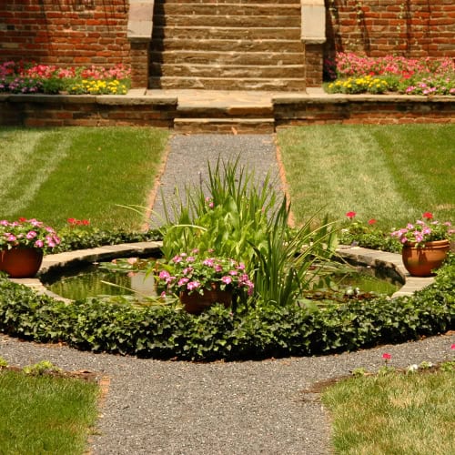 Small circular garden pond
