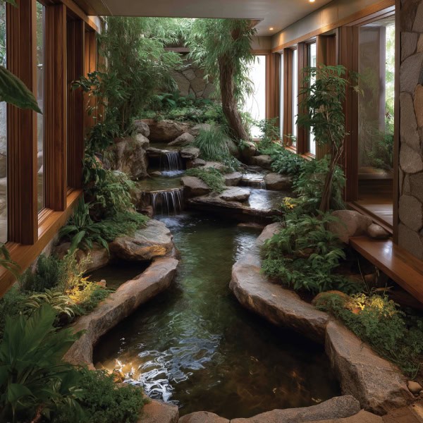 Indoor cascading stream pond