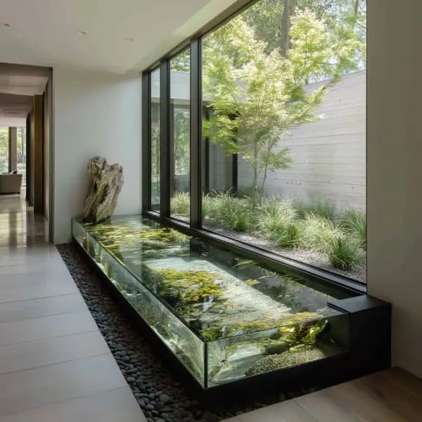 Minimalist glass indoor pond