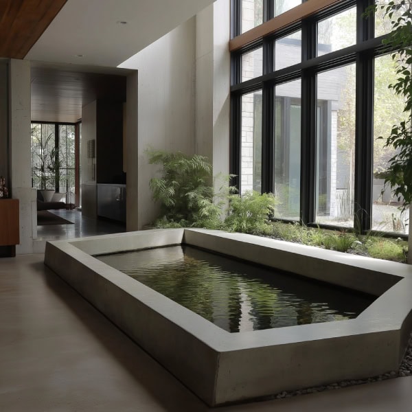 Modern geometric concrete indoor pond