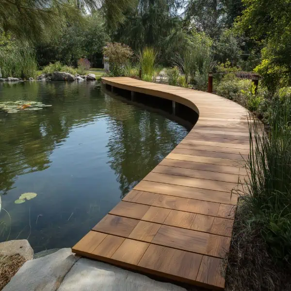 Teak wraparound pond decking